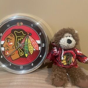 Chicago Blackhawks clock and bear